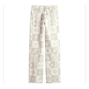 Smiley X H&M Womens Wide Leg Loose Fit Printed Pattern High Waist Pants Size M